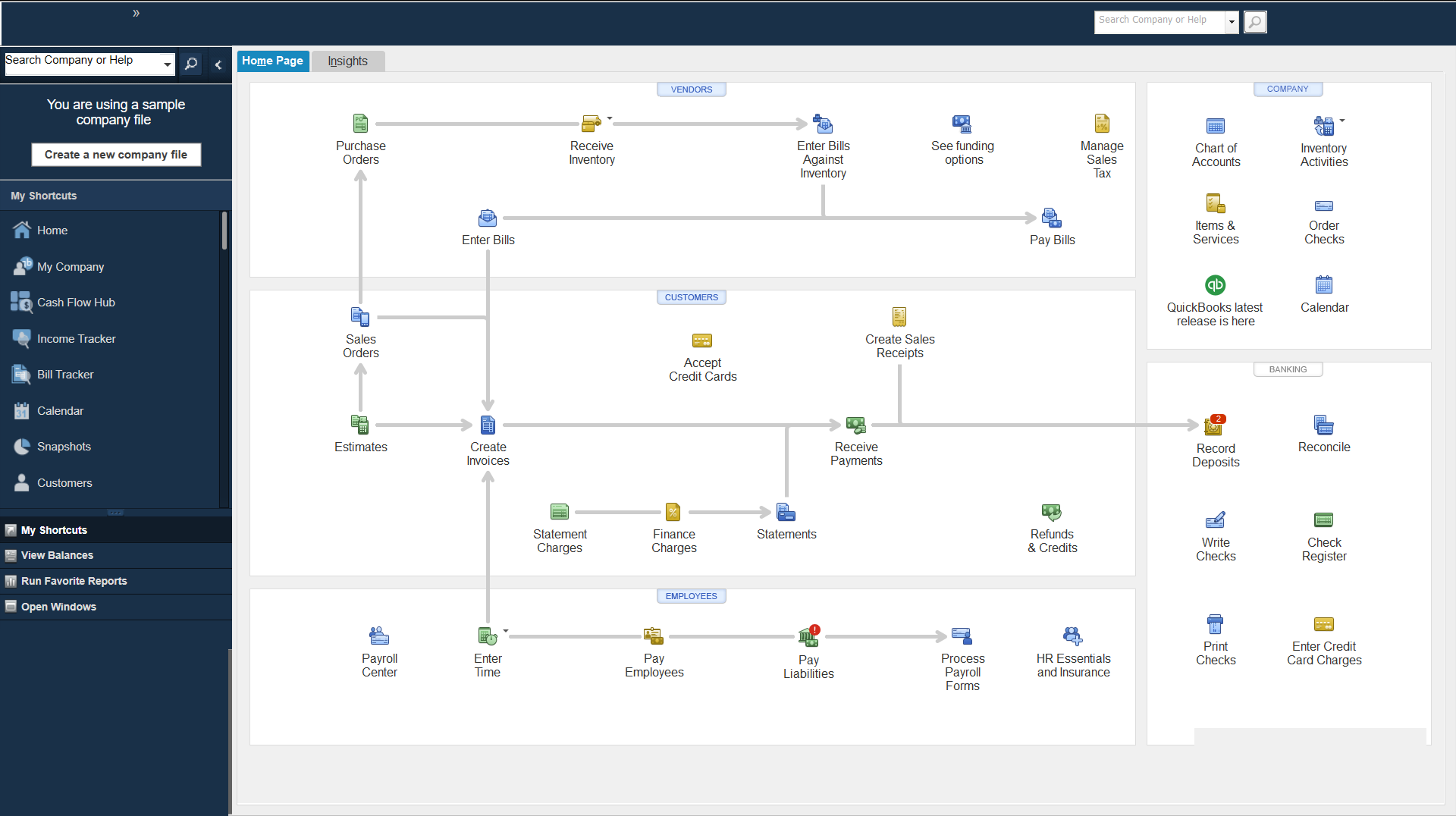 QuickBooks Desktop home page running on a CloudTop Office hosted server
